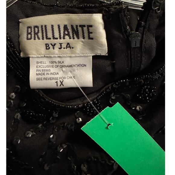 Brilliante Beaded Silk Cocktail Dress Black Tunic Overlay No Stretch Elegant 1X - Picture 6 of 7